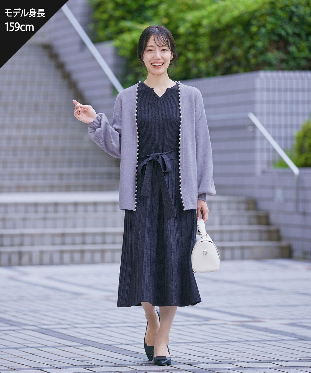 Tiaclasse 【洗える】プリーツ編みラメニットフレアワンピース 