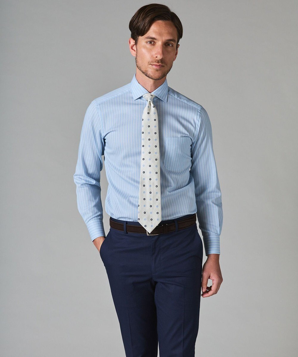 GOTAIRIKU 春夏向け【形態安定】SUMMERPREMIUMPLEATS_スモールワイドカラー 長袖ドレスシャツ（ストライプ/チェック） 