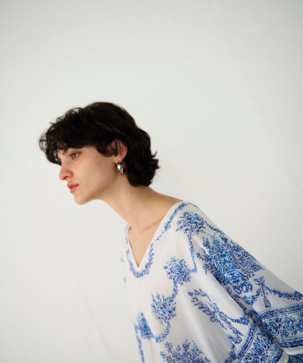 GRACE CONTINENTAL スカーフプリントポンチョトップ 