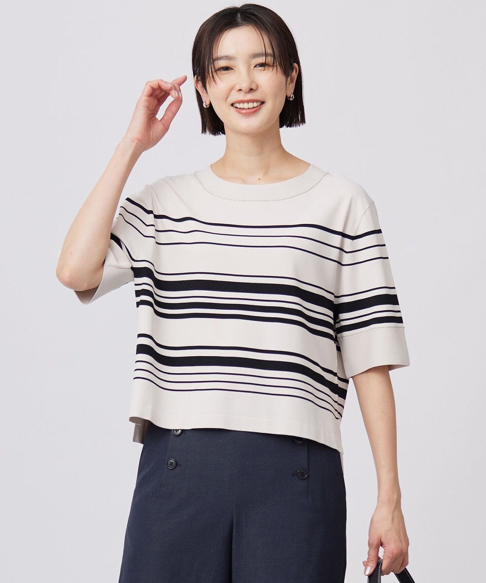 J.PRESS LADIES 【洗える】RAYON ELITE STRETCH ボーダー ニットT 