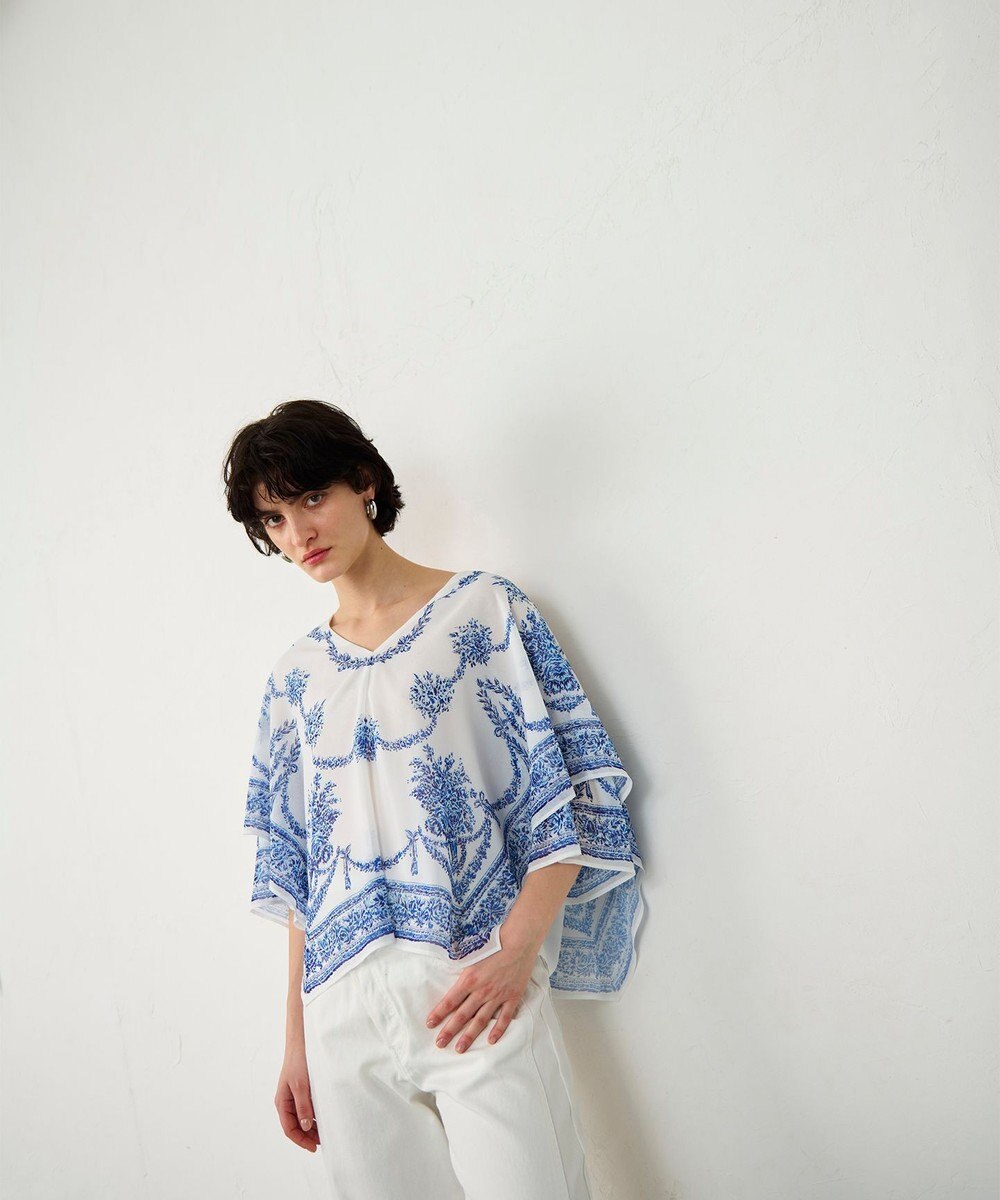 GRACE CONTINENTAL スカーフプリントポンチョトップ 