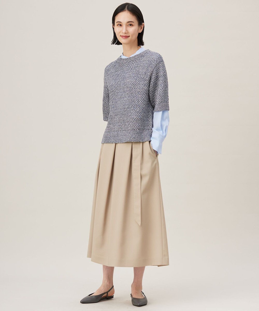 自由区 【洗える】カラーミックスメッシュリネン ニット 