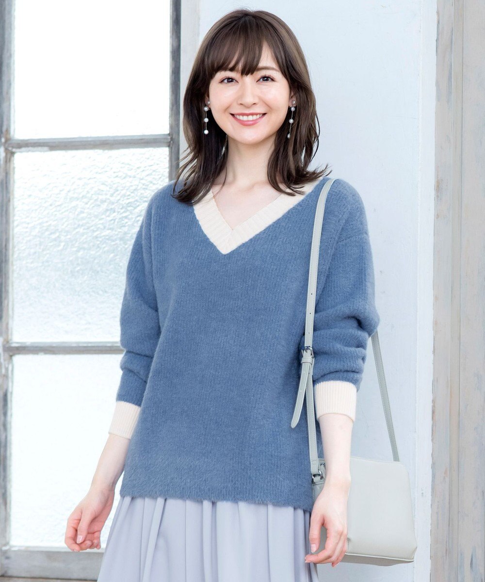 Tiaclasse L 【洗える】表情豊かなメランジニットVネックトップス 