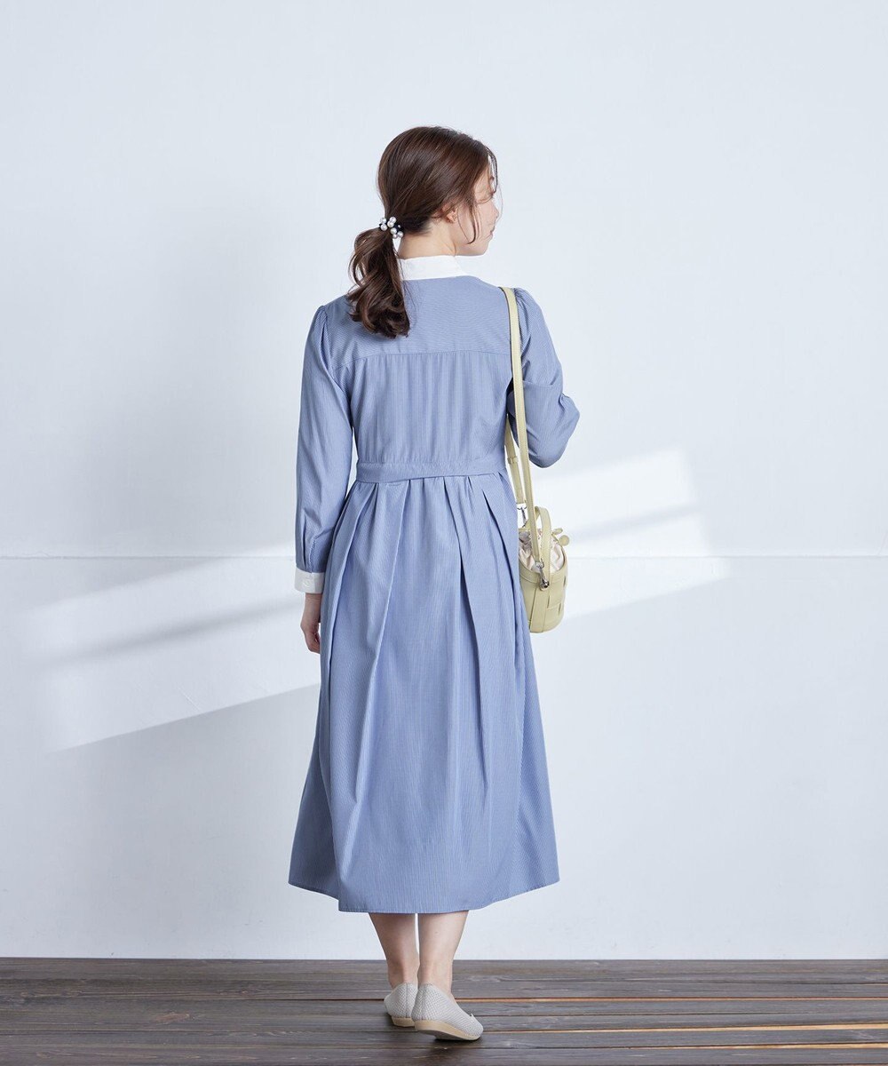 Tiaclasse L 【洗える】パール釦フレアシャツワンピース 