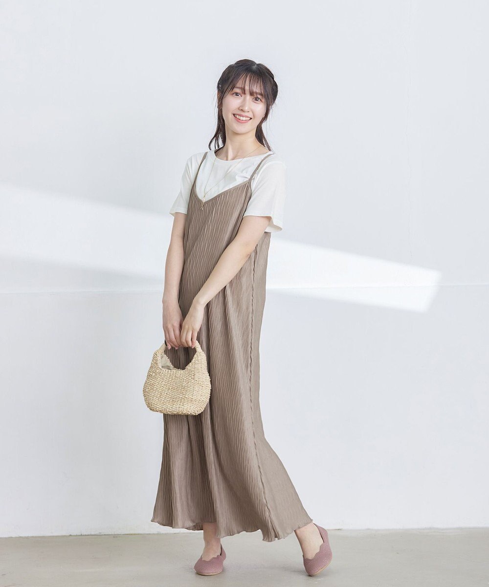 Tiaclasse 【2点セット・洗える】変形プリーツキャミワンピース＆Tシャツ 