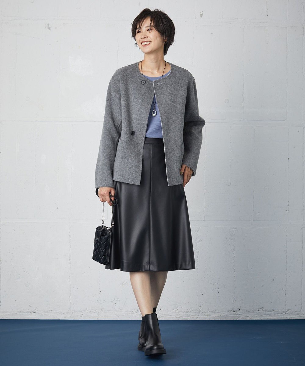 J.PRESS LADIES 【洗える】シンセティックマットleather スカート 