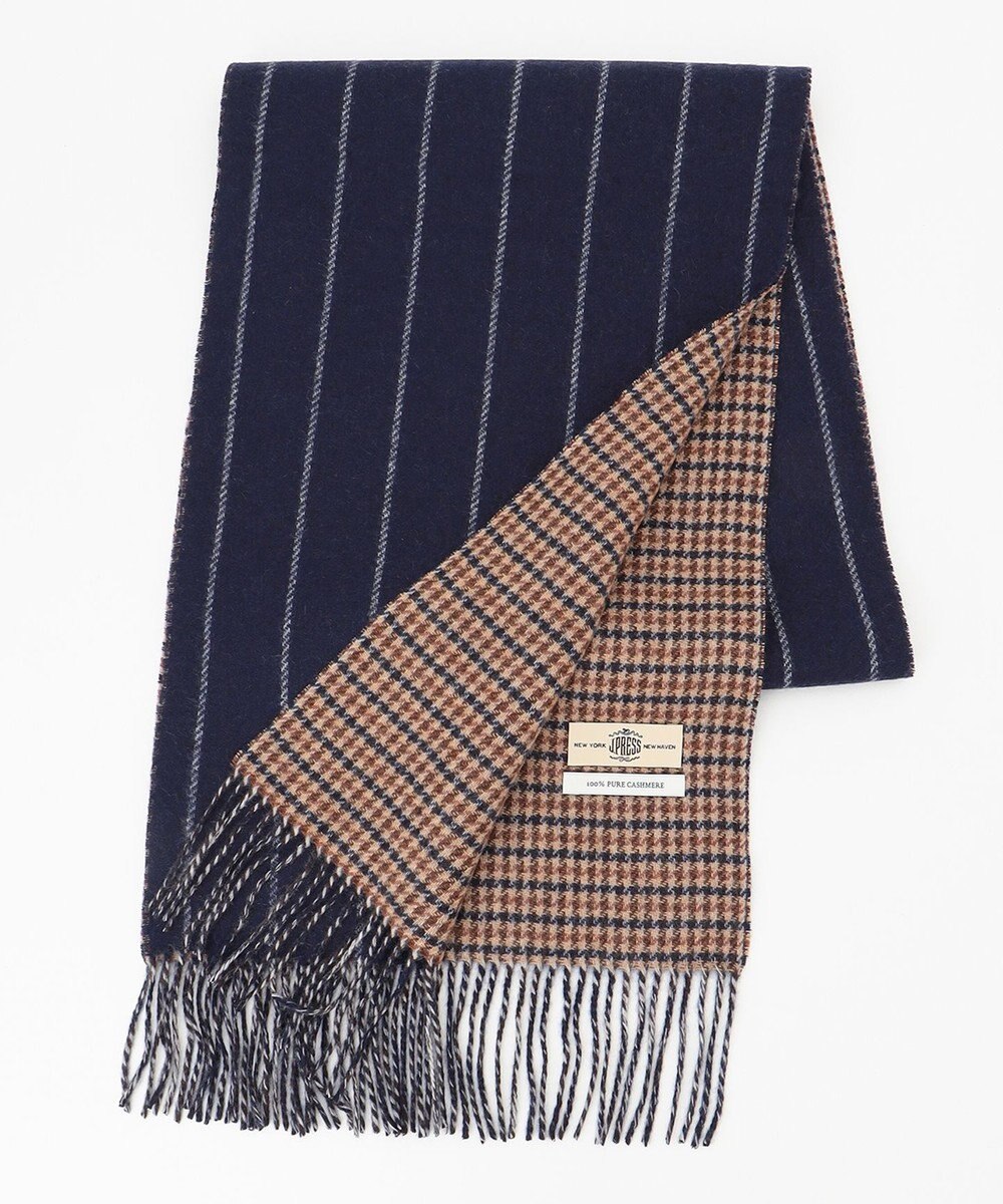 J.PRESS MEN リバーシブル カシミヤマフラー チェック×ストライプ 