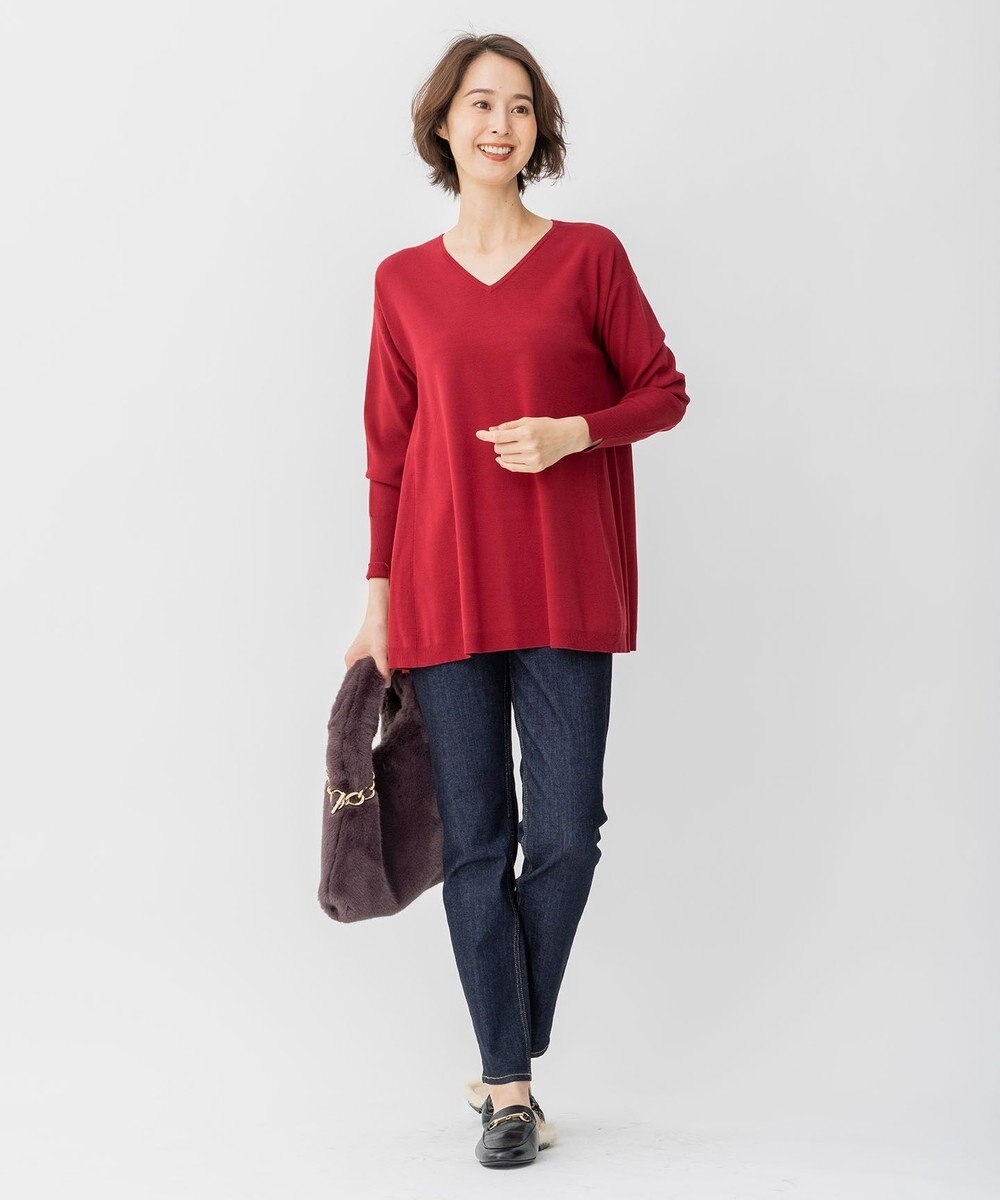 自由区 【洗える/セット可】レーヨンストレッチ Vネックニット 