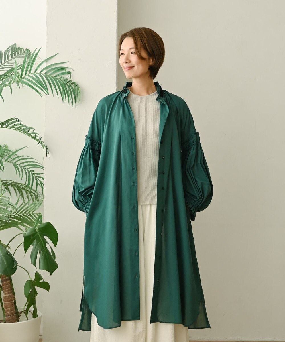 muuc 〈コットン100%強撚糸〉〈2WAY〉〈遠州織物の工場で織られた上質な生地〉〈シースルー〉〈ドライタッチ〉コットンドビーギャザー 羽織り＆ワンピースドレス 