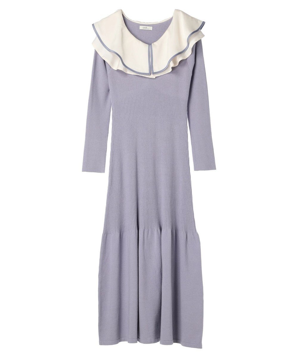 earth music&ecology パイピングフレアカラーニットワンピース 