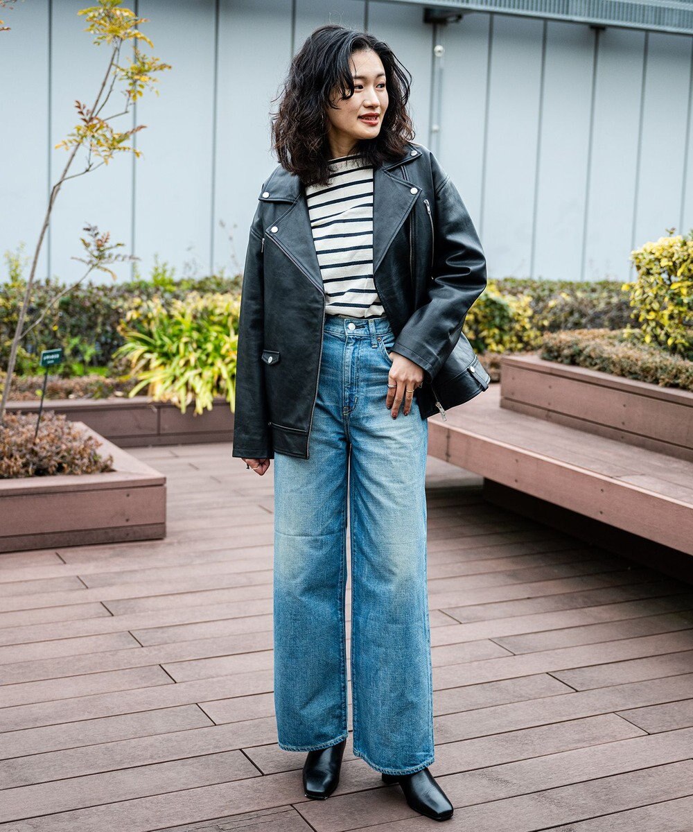 caqu スッキリ足長効果 ハイライズバギーシルエットデニム 