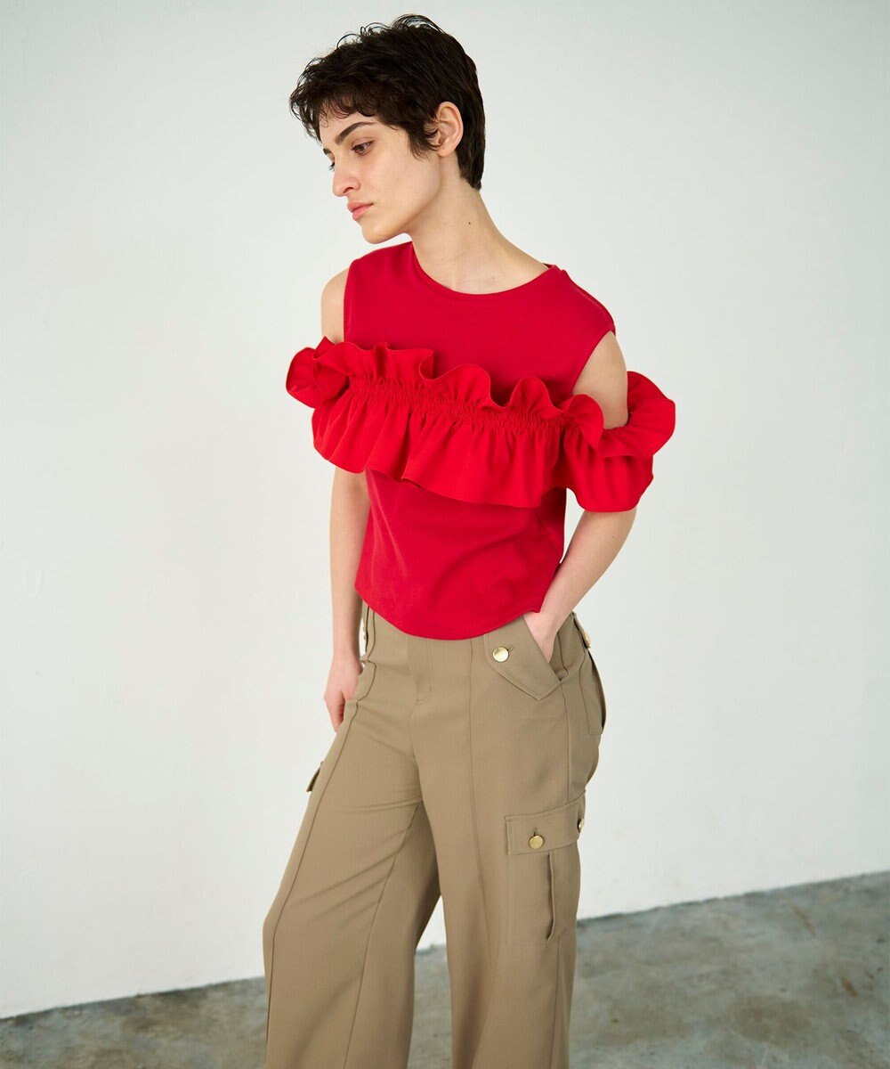 GRACE CONTINENTAL フリルリブカットトップ 