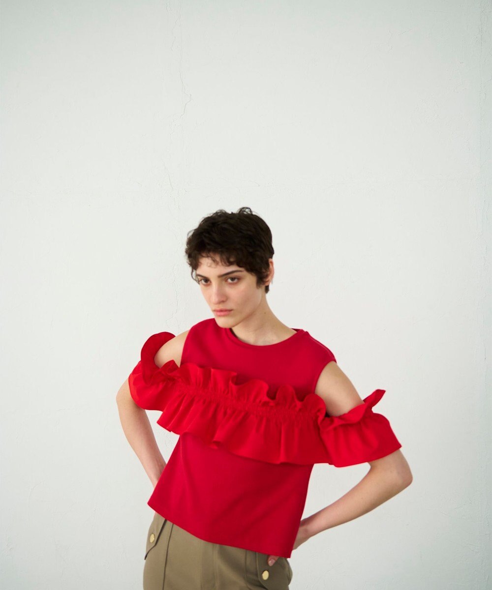 GRACE CONTINENTAL フリルリブカットトップ 