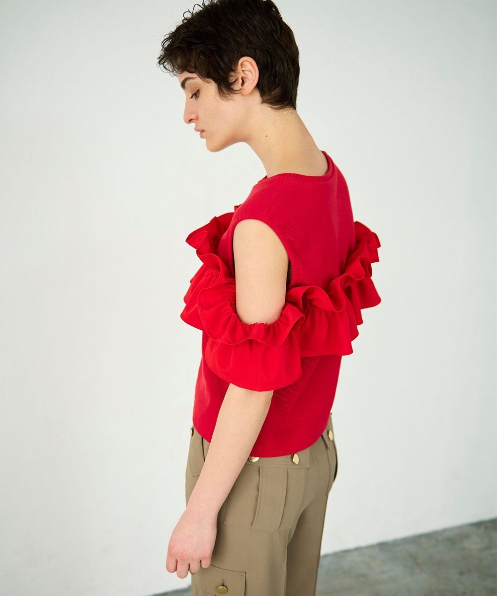 GRACE CONTINENTAL フリルリブカットトップ 