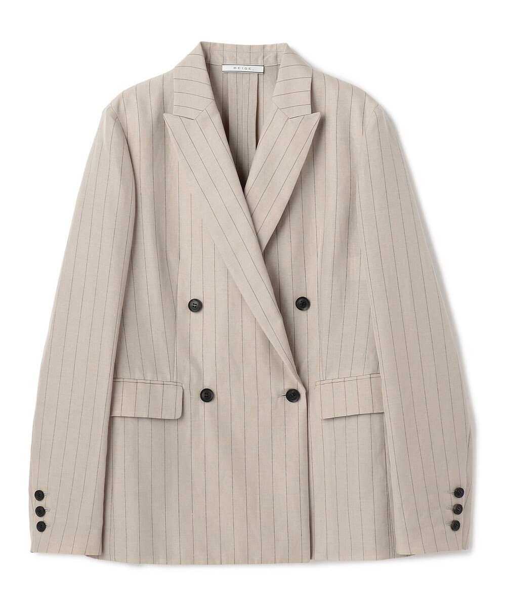 BEIGE， ERYTH / リネンストライプダブルジャケット 