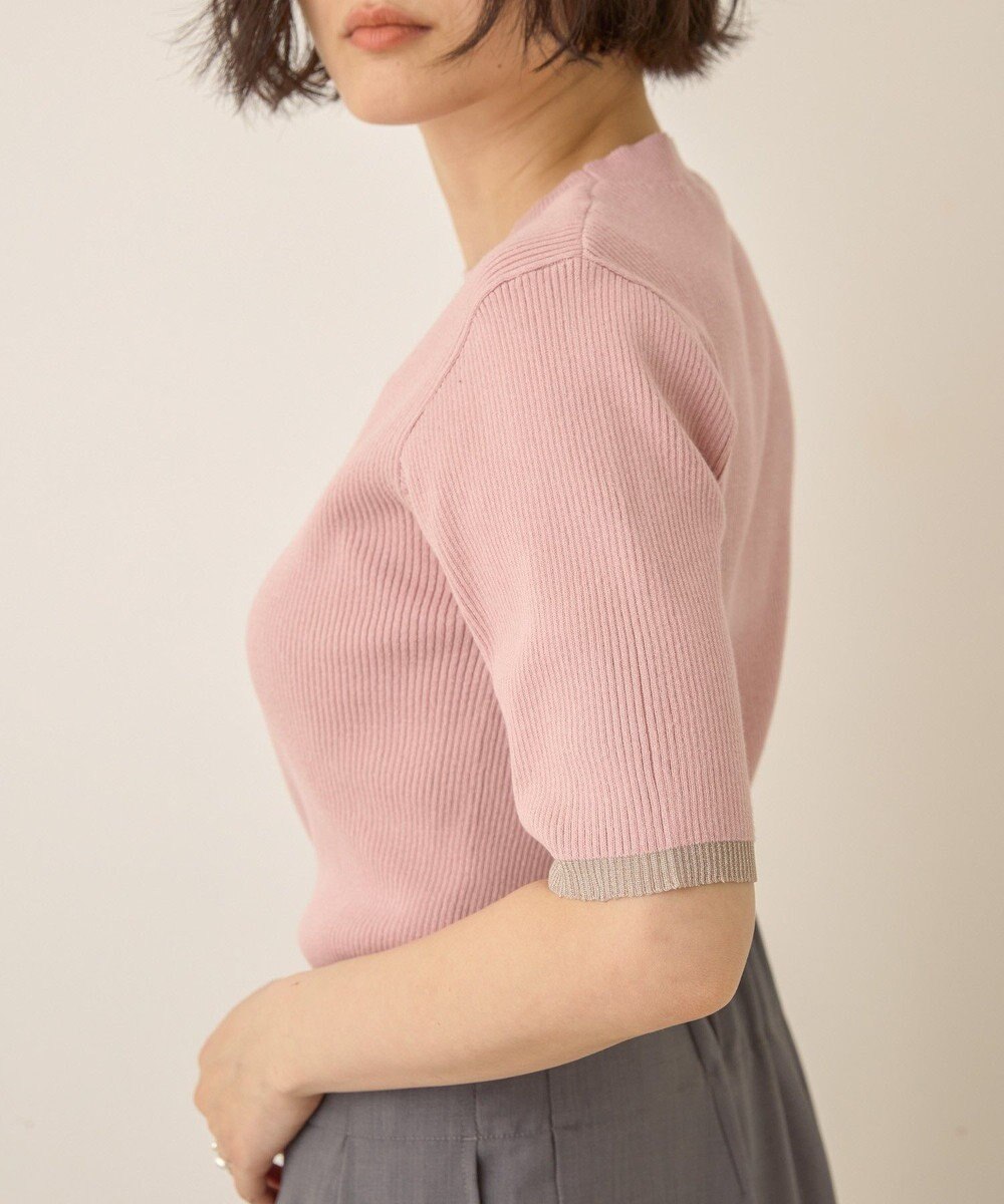 AMERICAN HOLIC 袖口バイカラー半袖ニットプルオーバー 