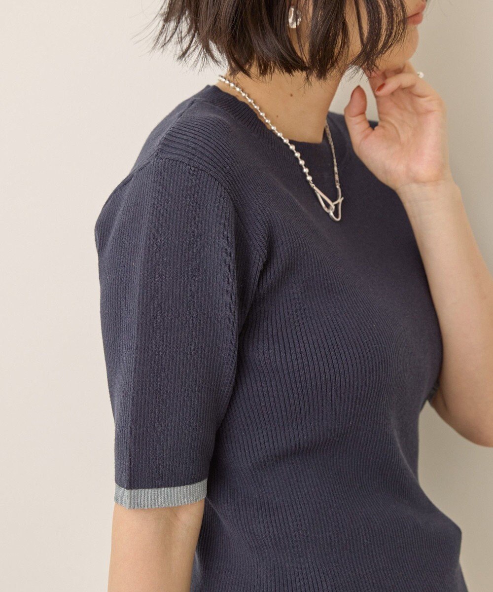 AMERICAN HOLIC 袖口バイカラー半袖ニットプルオーバー 