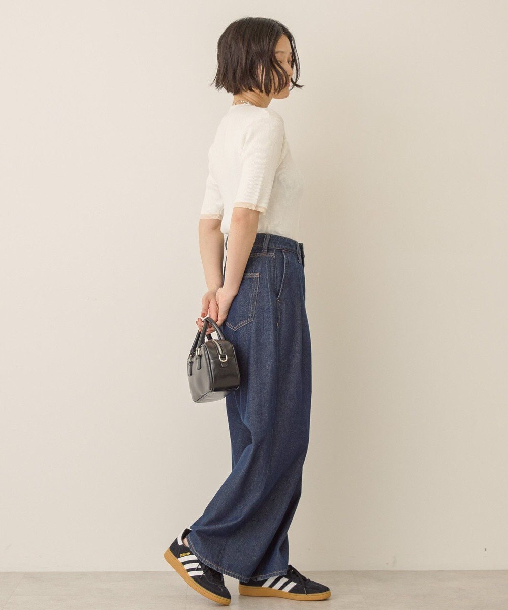 AMERICAN HOLIC 袖口バイカラー半袖ニットプルオーバー 