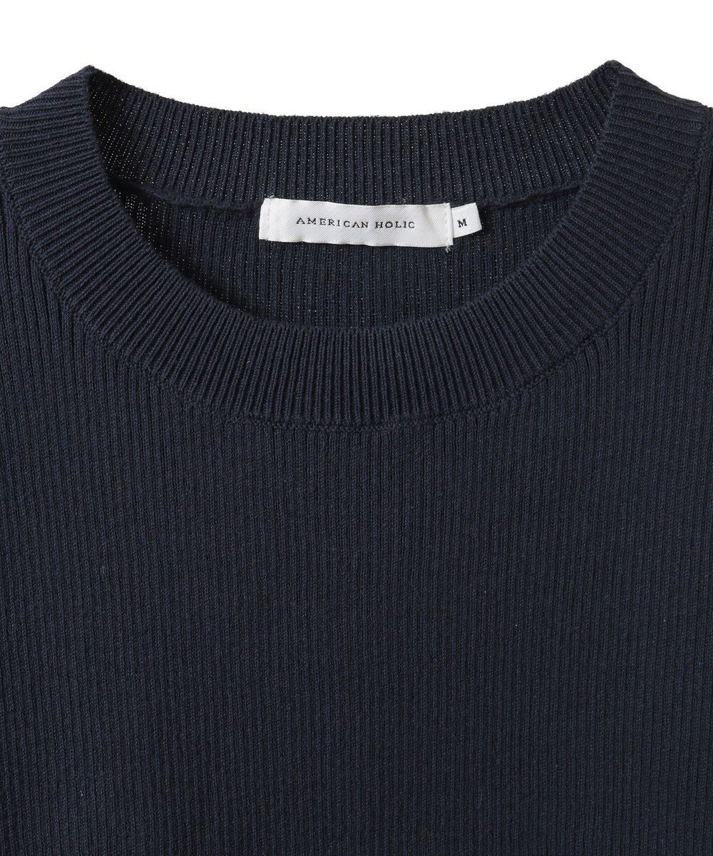 AMERICAN HOLIC 袖口バイカラー半袖ニットプルオーバー 