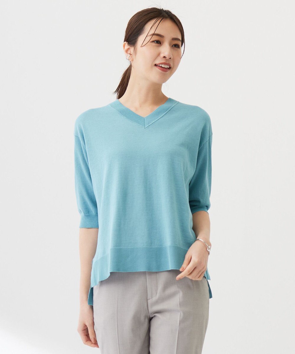 J.PRESS LADIES L 【洗える】COTTON LINEN Vネック ニット 