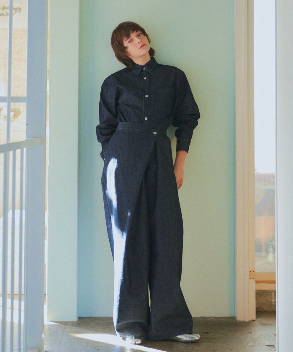 NAVE 【ReNave・セットアップ可/洗える】マーセライズデニム ラップワイドパンツ 