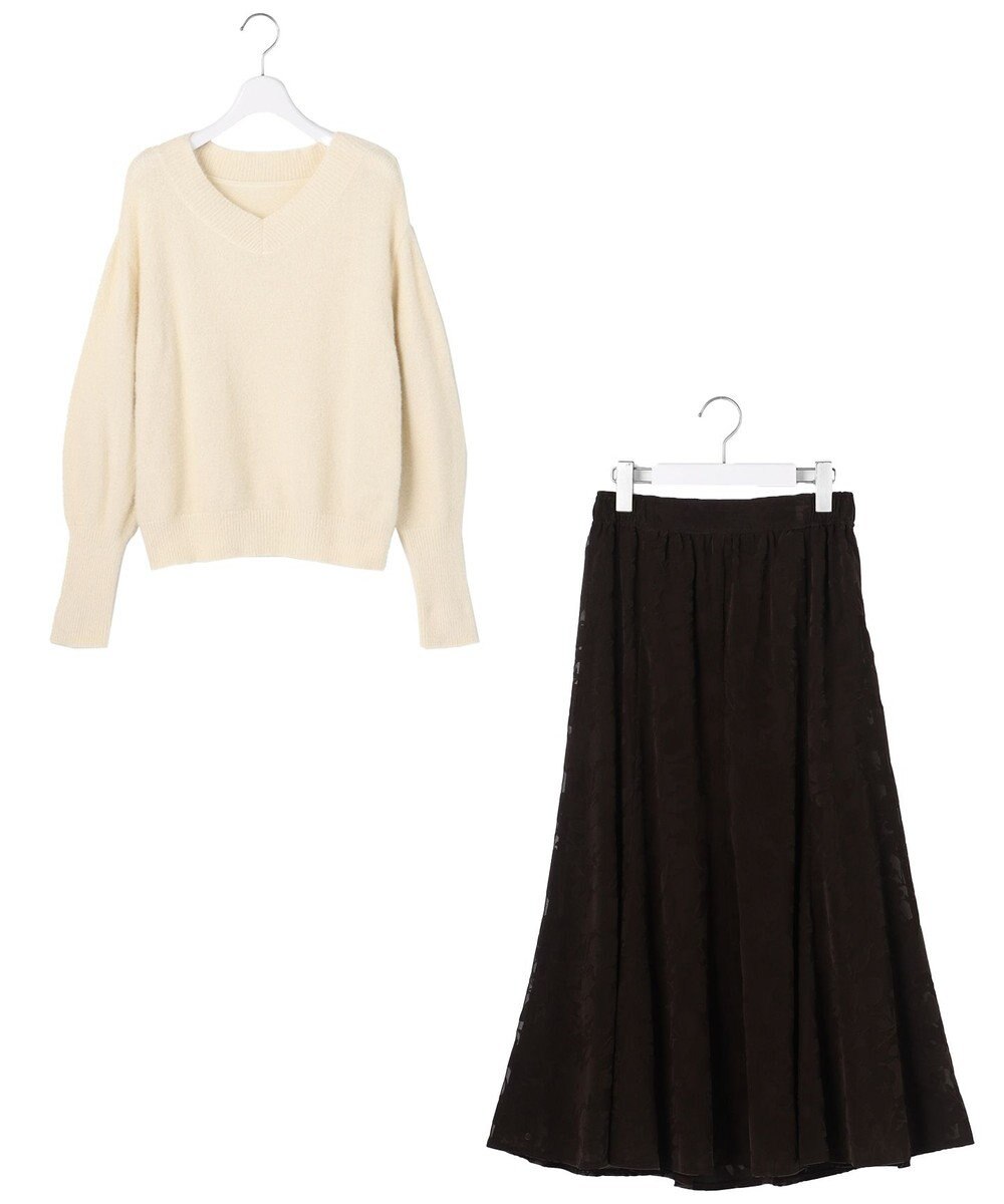 ANY SIS 【2SET】フェザー ニット × フロッキー スカート 