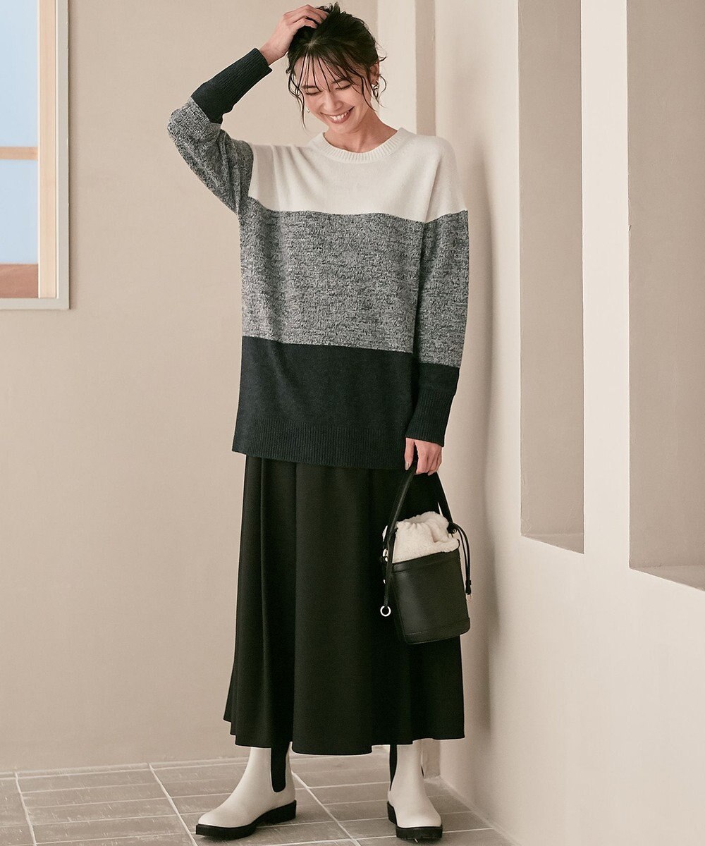 23区 【洗える】ウールナイロン カラーブロック ニット 