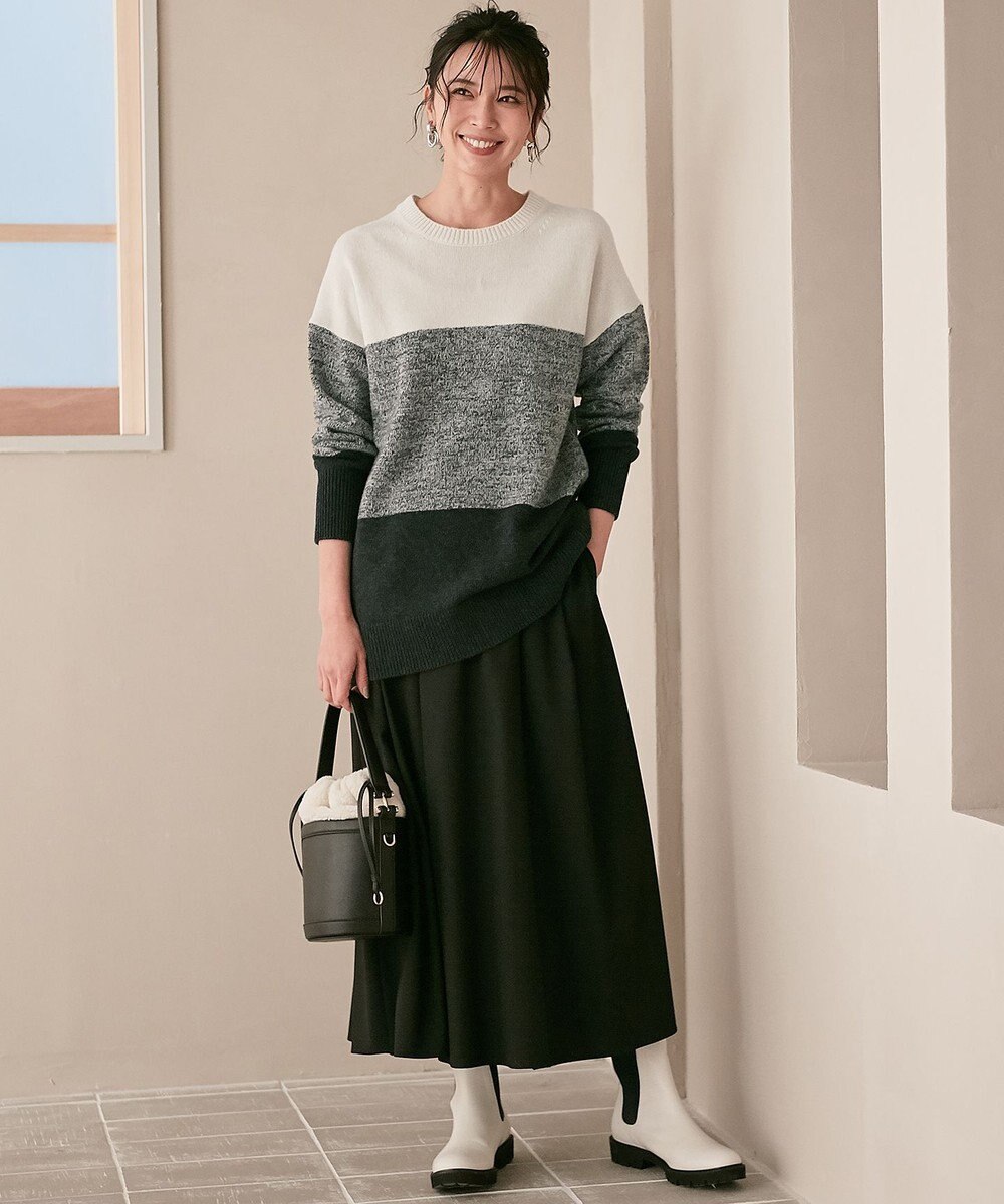 23区 【洗える】ウールナイロン カラーブロック ニット 