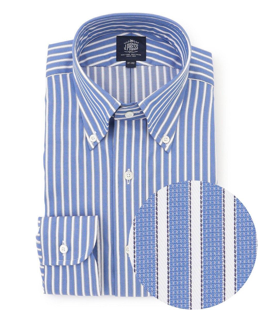 J.PRESS MEN 【PREMIUM PLEATS / 形態安定】スーピマコットンパナマストライプ シャツ / B.D. 