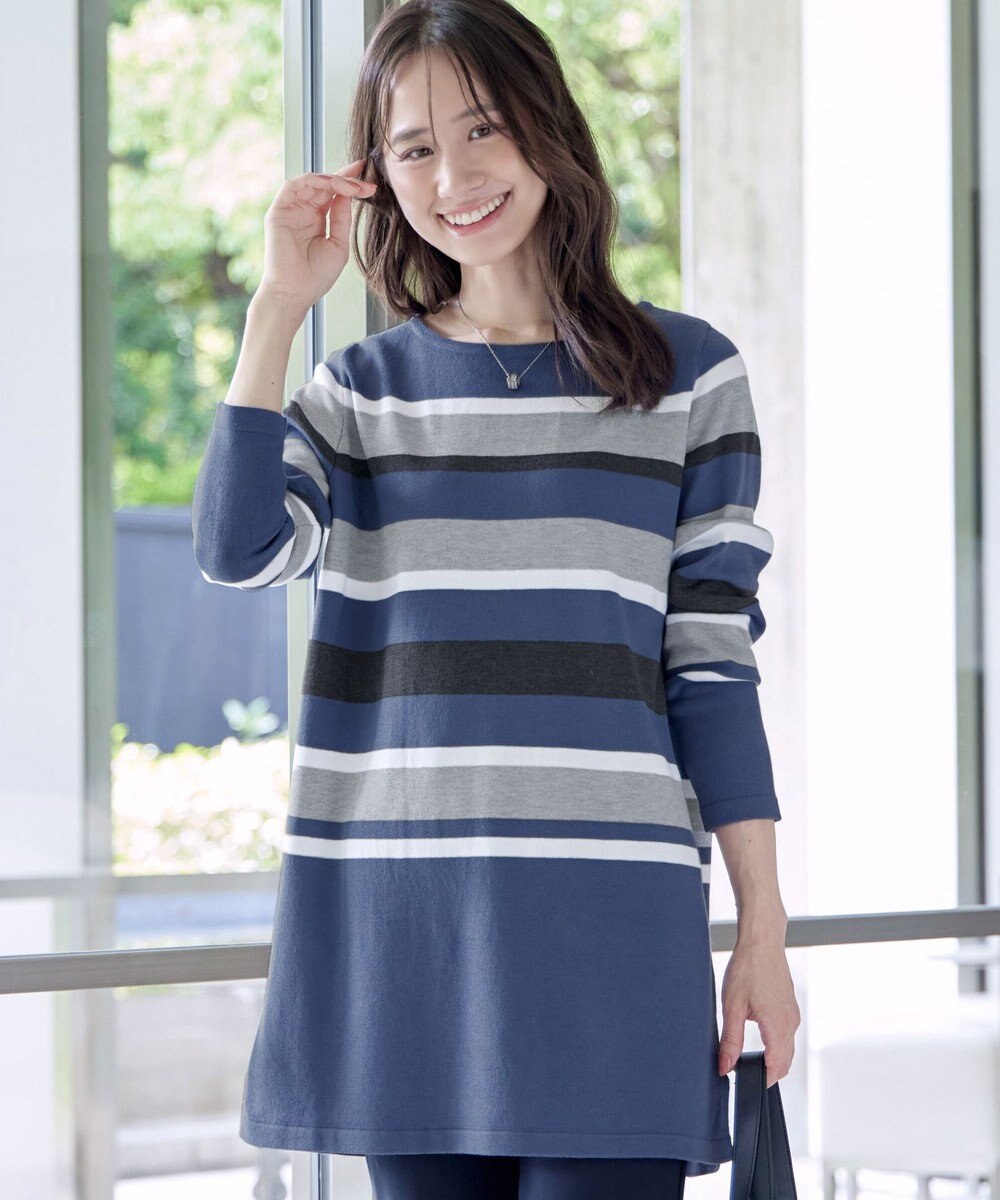 Tiaclasse L 【洗える】マルチボーダーニットチュニック 