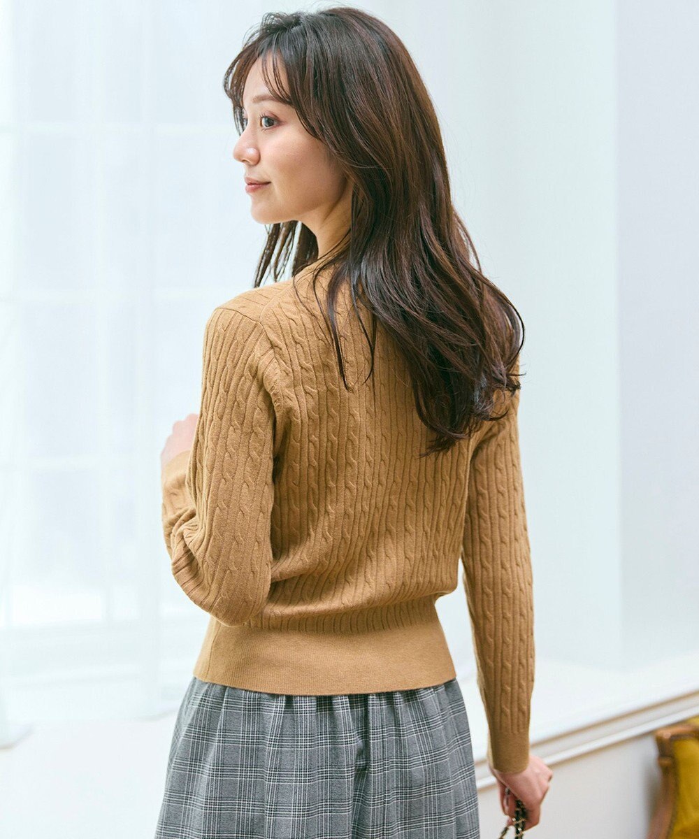 Feroux ケーブル編み×リボン刺繍 ニット カーディガン 