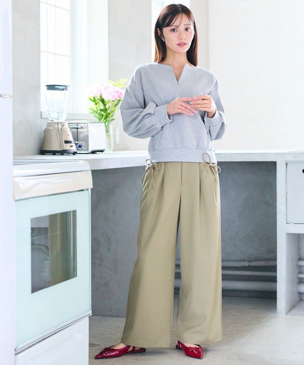 Feroux リボンディテール セミワイドパンツ 