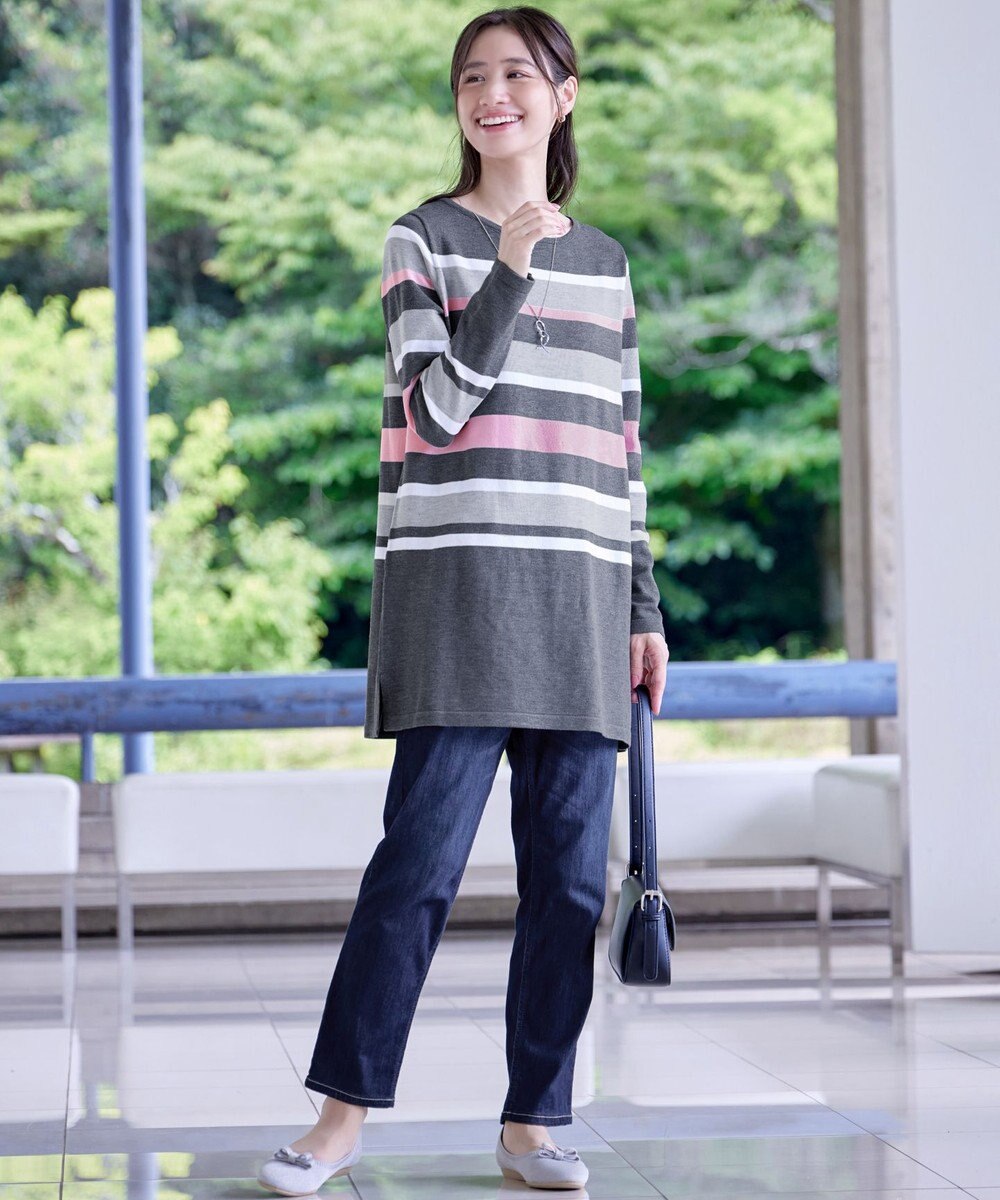 Tiaclasse L 【洗える】マルチボーダーニットチュニック 