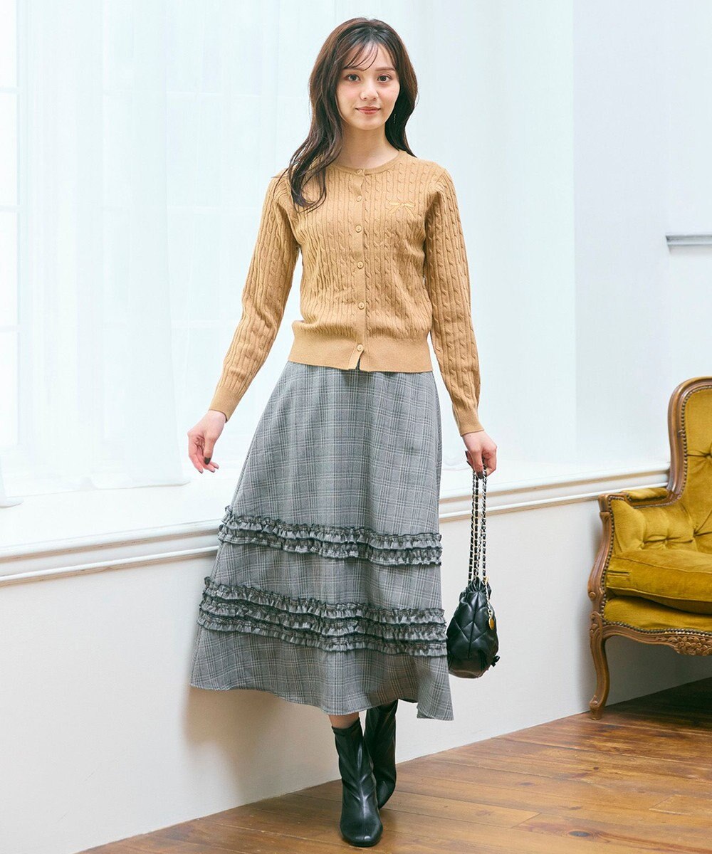 Feroux ケーブル編み×リボン刺繍 ニット カーディガン 