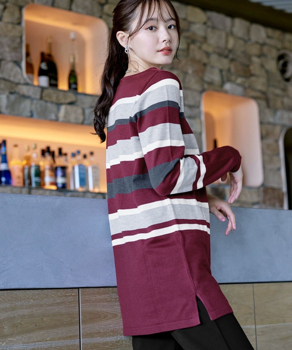 Tiaclasse L 【洗える】マルチボーダーニットチュニック 