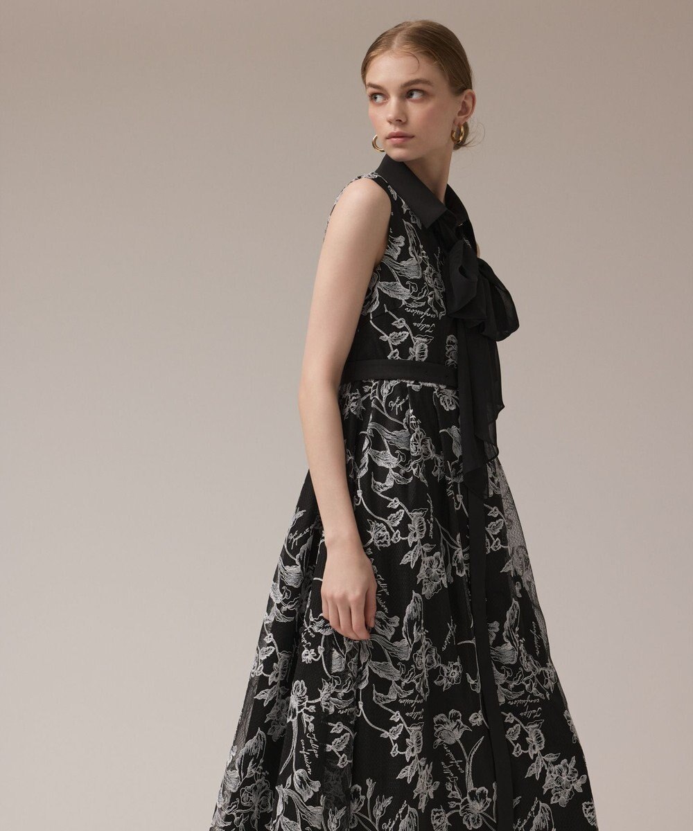 GRACE CONTINENTAL フラワー刺繍ボウタイドレス 