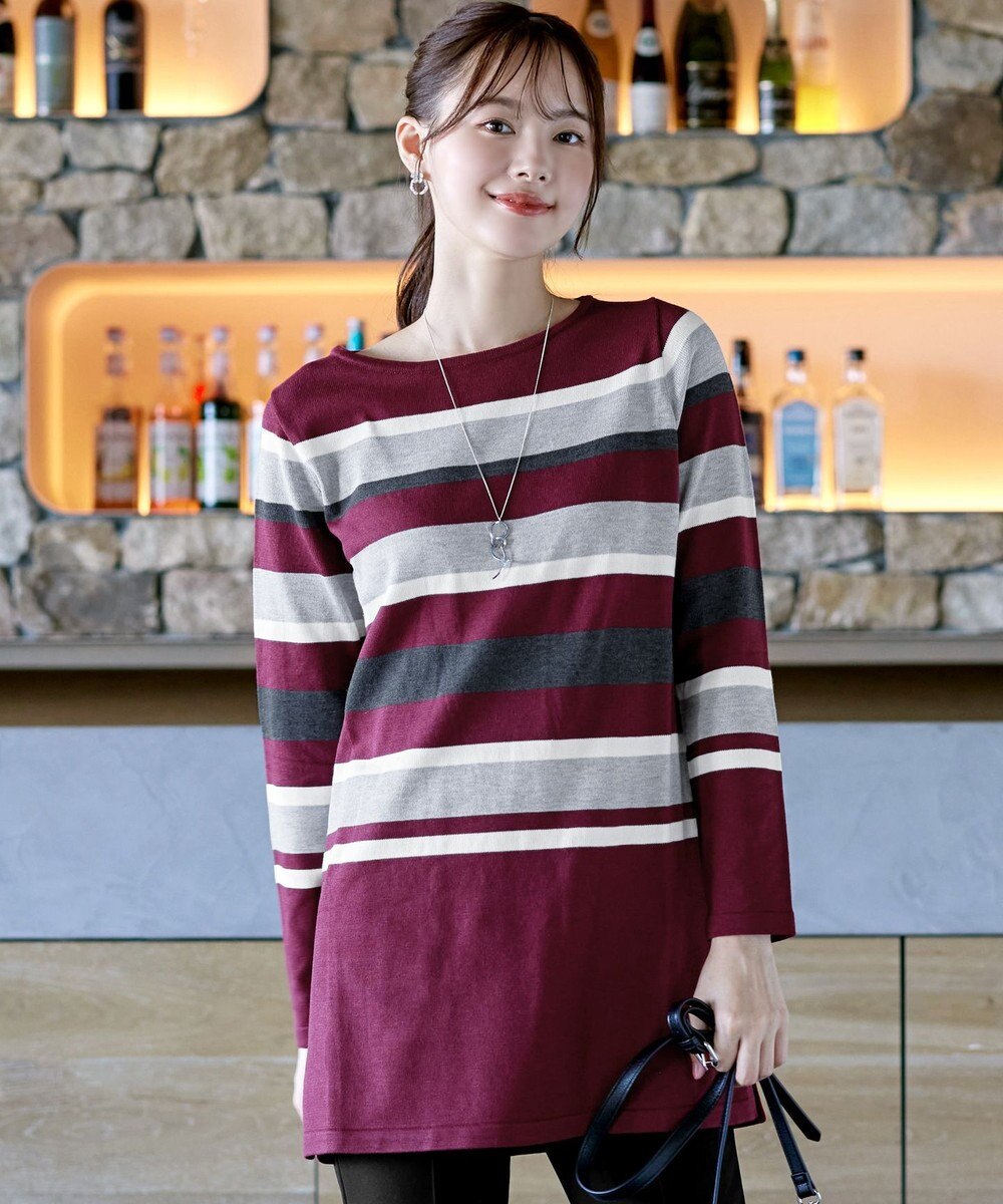 Tiaclasse L 【洗える】マルチボーダーニットチュニック 