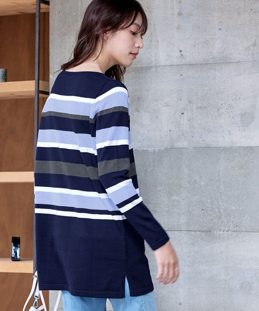 Tiaclasse L 【洗える】マルチボーダーニットチュニック 