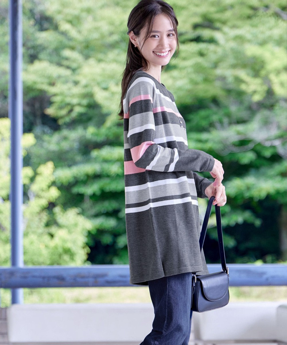 Tiaclasse L 【洗える】マルチボーダーニットチュニック 