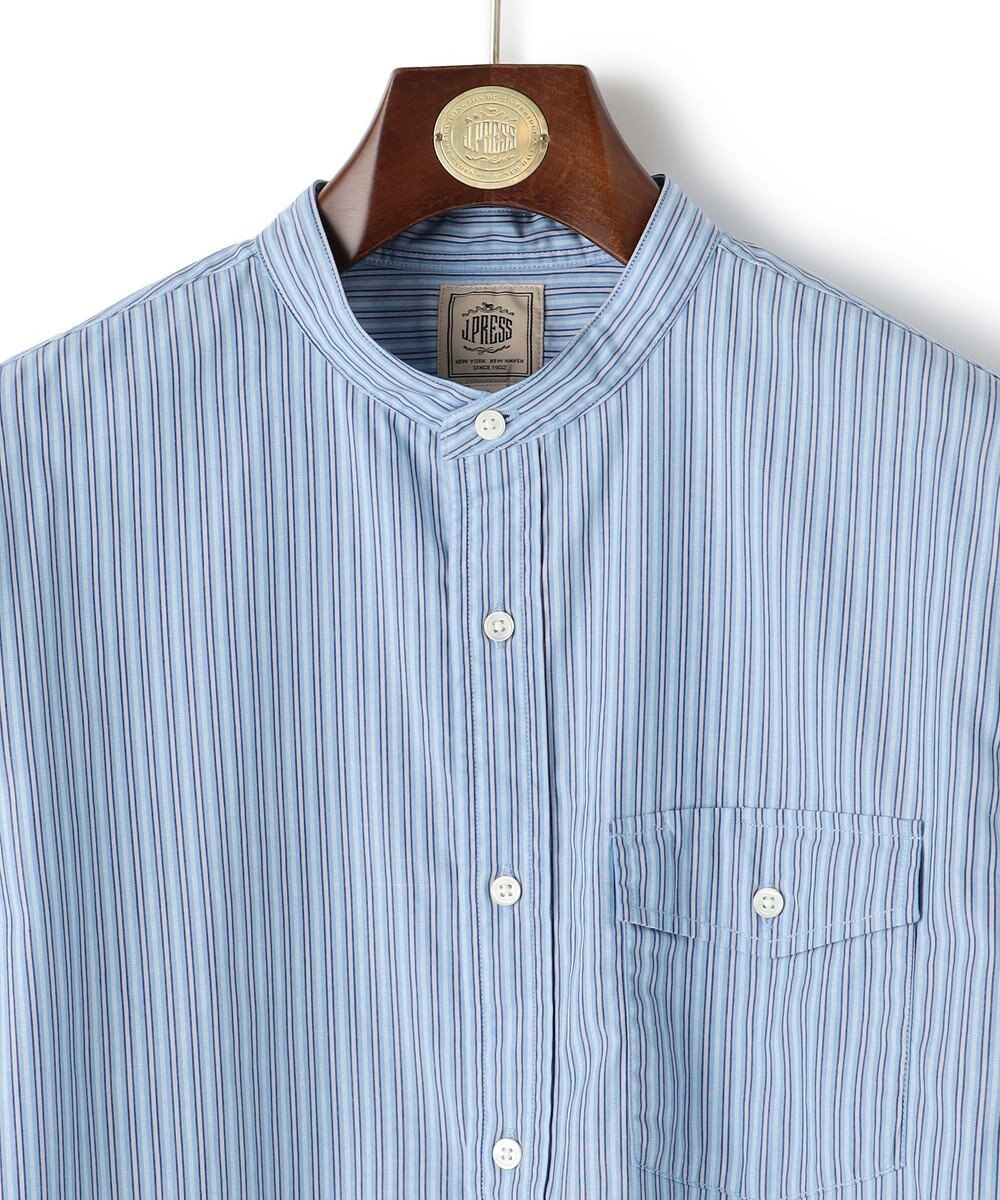 J.PRESS MEN 【WEB・一部店舗限定】コットンブロードストライプ バンドカラーシャツ 