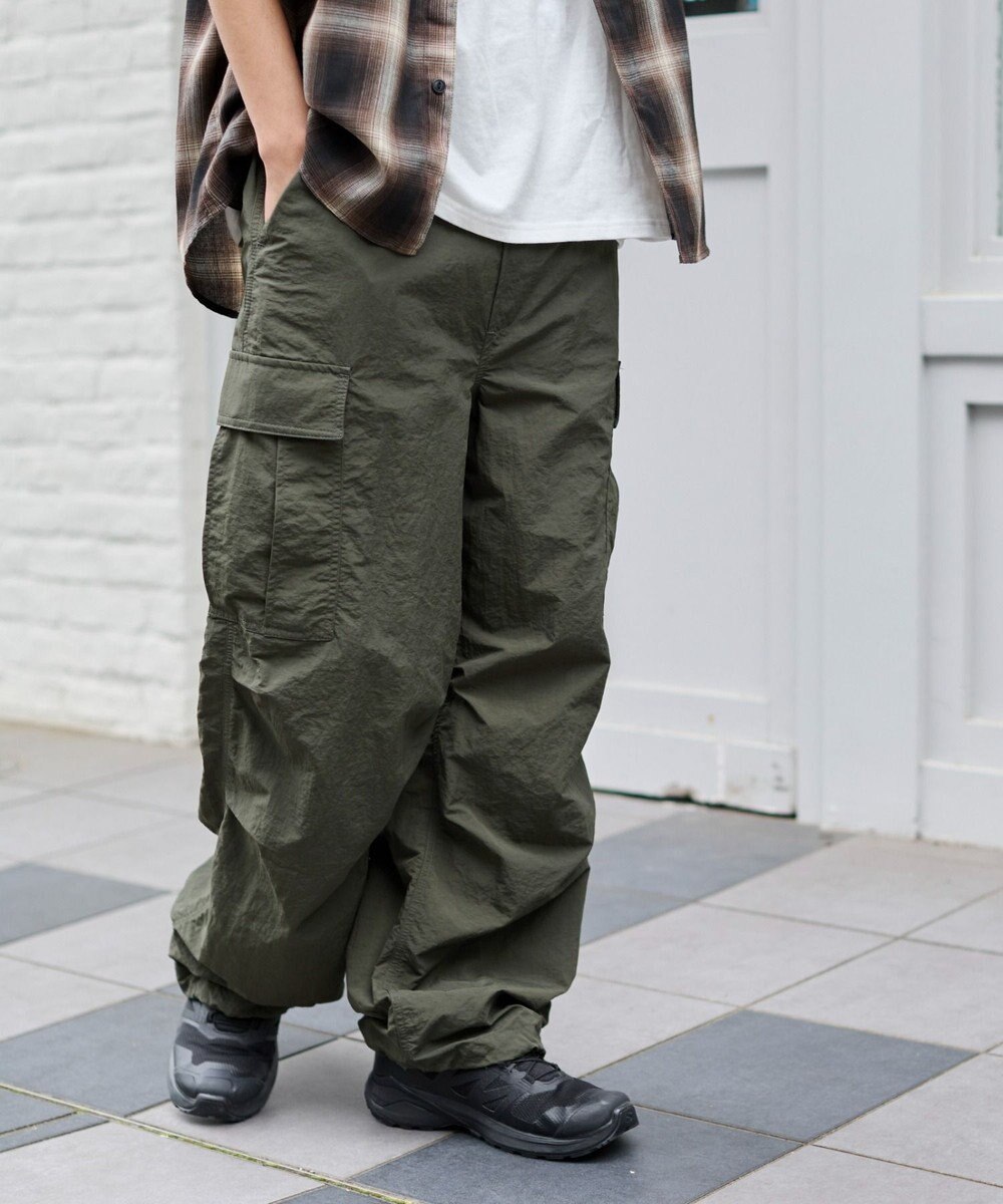 WEGO 【ウエストゴム/MLサイズ展開】ナイロンイージーカーゴパンツ 