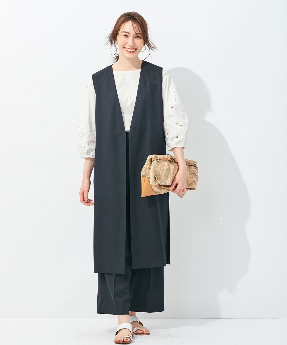 自由区 【接触冷感・速乾・UVカット・撥水・防シワ】リネンライクツイル ロングジレ 