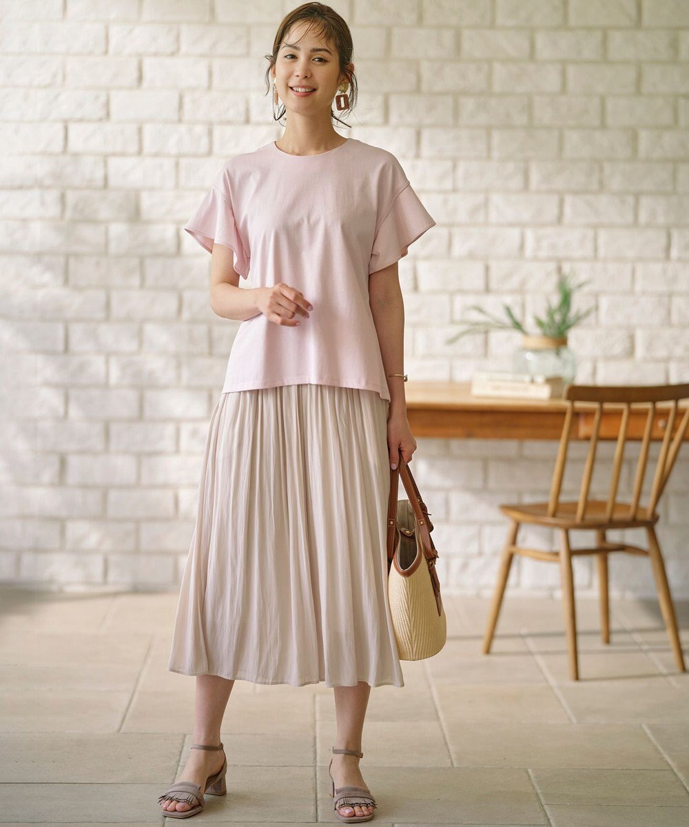 組曲 GIZAプレーティング天竺フリルスリーブ Tシャツ 