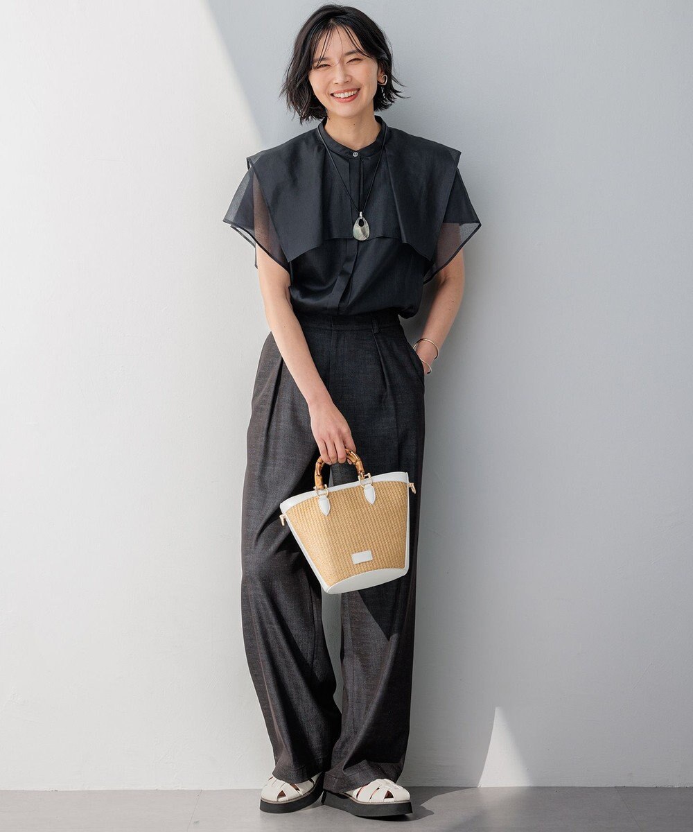 23区 L 【洗える】デニムライクシャンブレー ワイドパンツ 