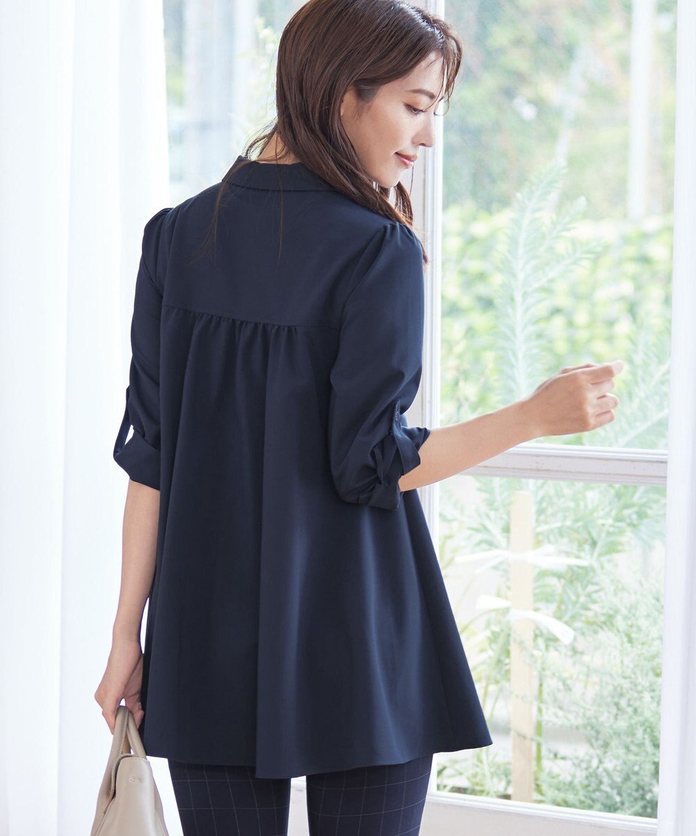 Tiaclasse 【洗える】フレアシャツチュニックブラウス 