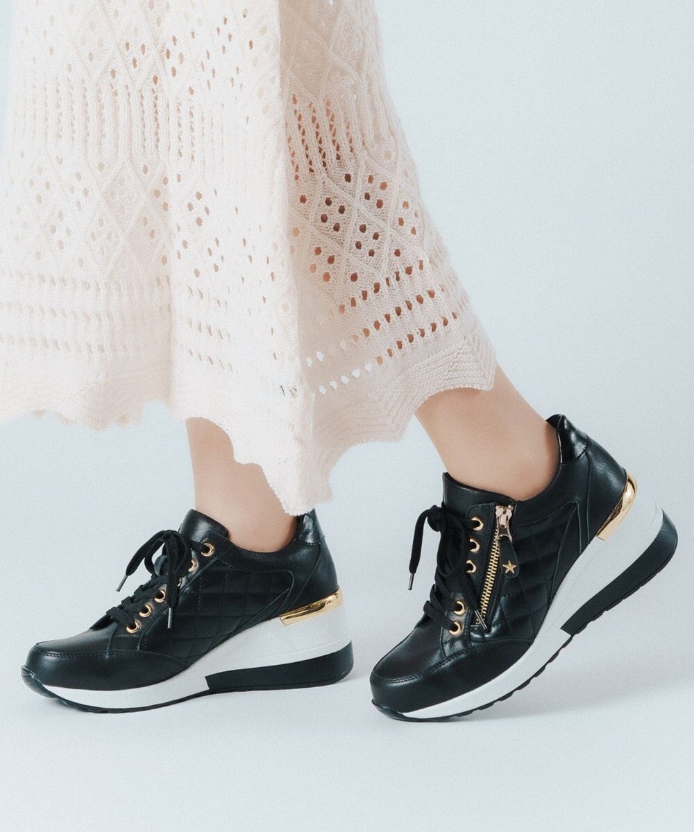 Dominic3 ヒールアップ サイドキルティング ジップスニーカー 