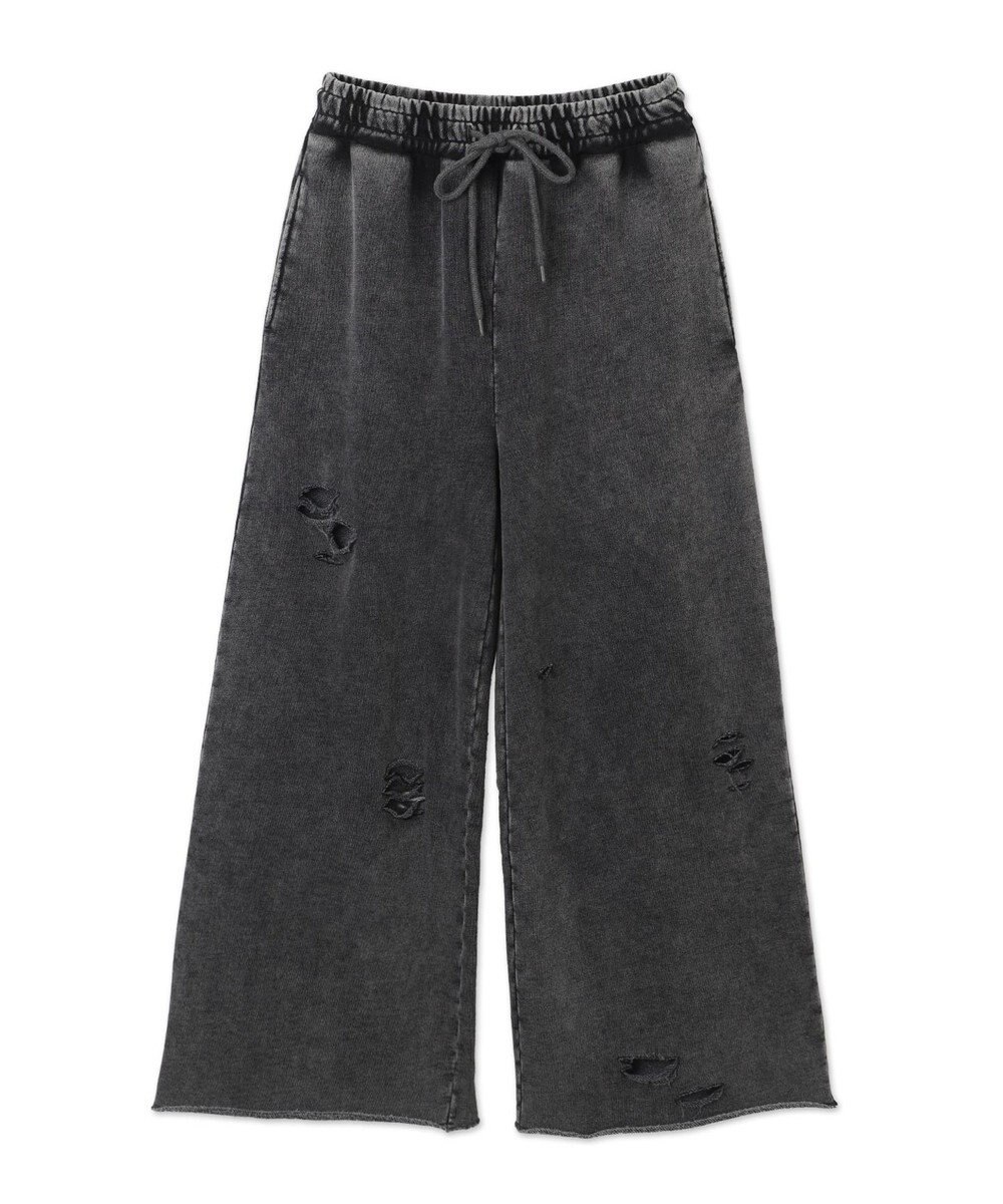 WEGO 【ウエストゴム】ダメージスウェットワイドパンツ 