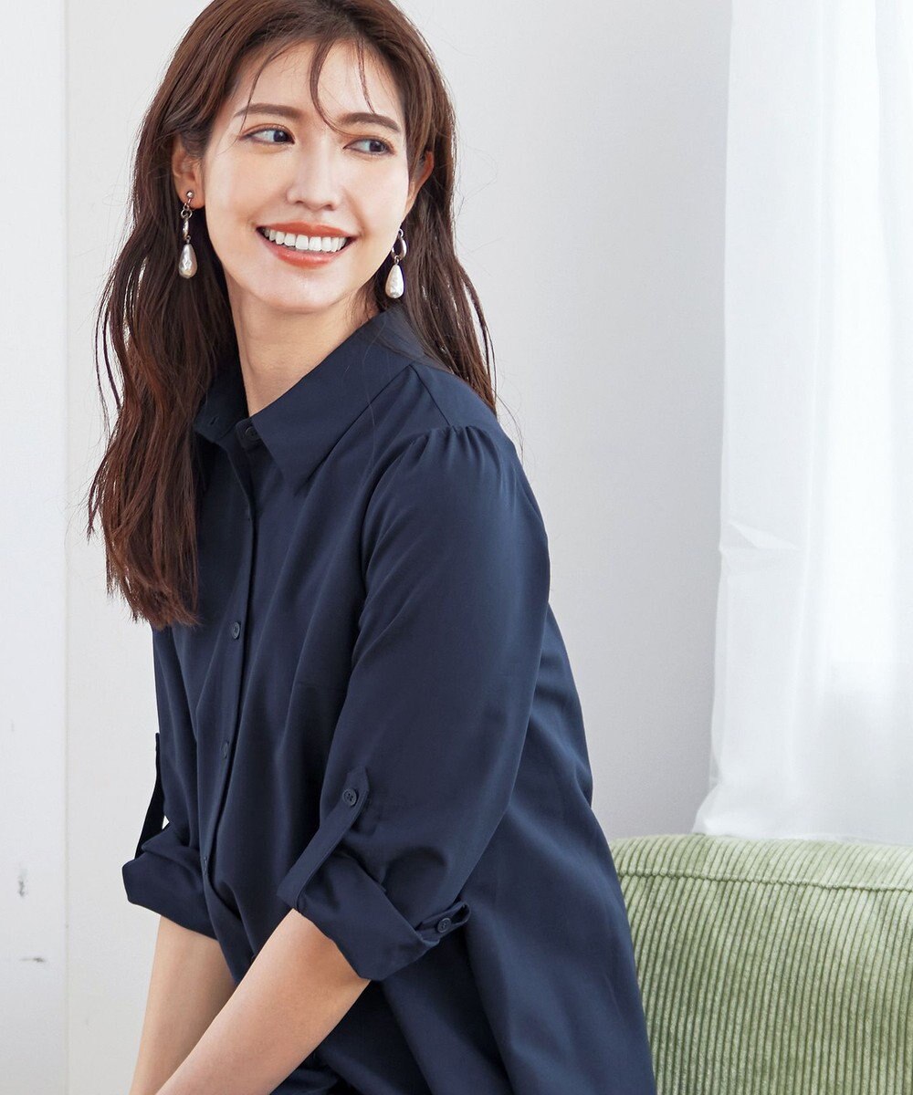 Tiaclasse 【洗える】フレアシャツチュニックブラウス 