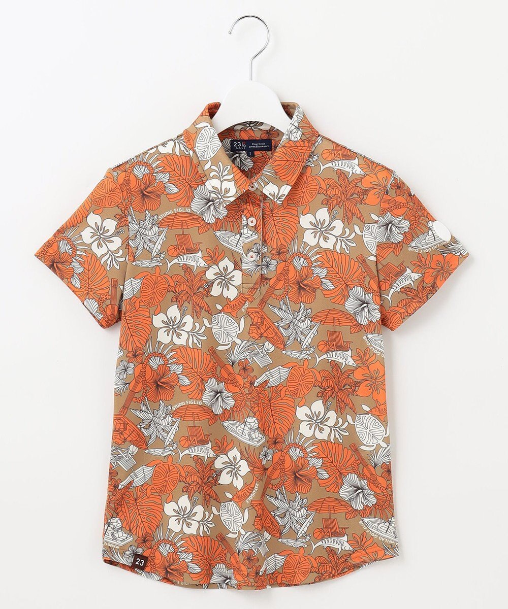 23区GOLF 【WOMEN】【吸水速乾/UVケア】STUDIO FIGLIO アロハ総柄 半袖 ポロシャツ 