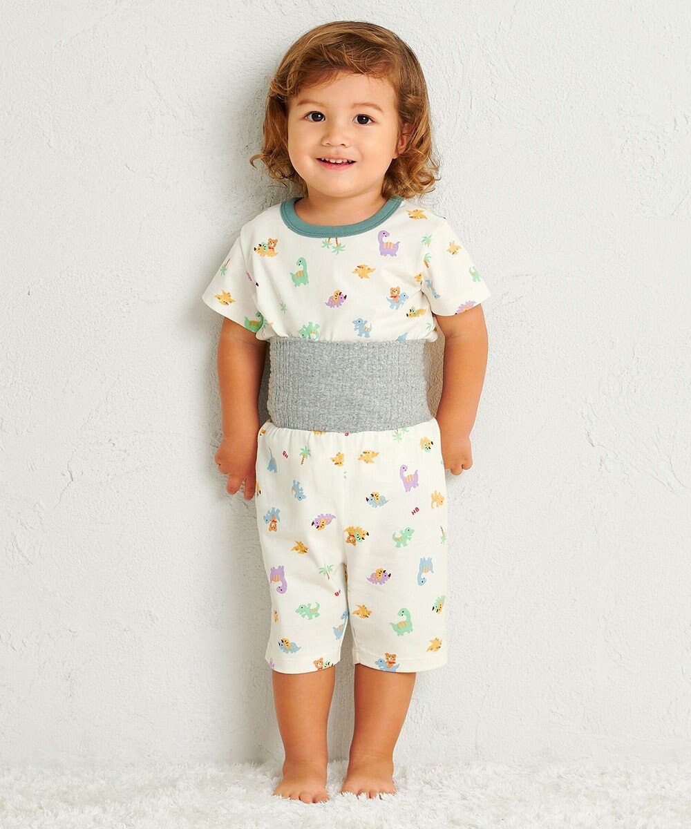 MIKI HOUSE HOT BISCUITS 【80-120cm】 恐竜柄 腹巻き付き 天竺素材 半袖パジャマ 